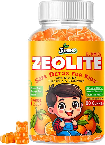 Zeolite Kids Detox Gummies - Total Body Cleanse Micronized Chewables Supplement with Chlorella - Orange Flavor Vegan Non-GMO Gluten-Free