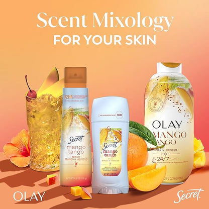 Olay Body Wash for Women, 24/7 Skin-Loving Freshness, Miami Mocktails, Plant Based Cleansers, Vitamin B3 & Antioxidant Blend, For All Skin Types, Mango Tango with Mango & Hibiscus Scent, 22 fl oz
