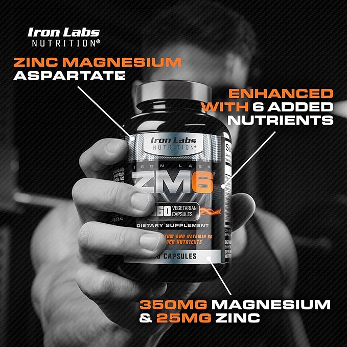 Iron Labs ZM6 - High Strength Zinc and Magnesium Supplement - 360 Vegetarian Capsules (6 Month Supply) - Super Enhanced Zinc Magnesium Aspartate and B6 Complex