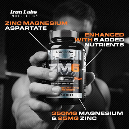 Iron Labs ZM6 - High Strength Zinc and Magnesium Supplement - 360 Vegetarian Capsules (6 Month Supply) - Super Enhanced Zinc Magnesium Aspartate and B6 Complex