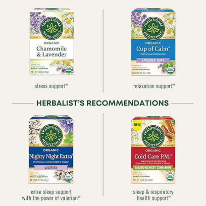 Traditional Medicinals Organic, Nighty Night Tea, Chamomile & Passionflower - Herbal Sleep Aid Teas - Kosher, Non-GMO, Caffeine-Free, Compostable - 16 Tea Bags