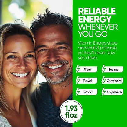Vitamin Energy Focus+ Extra Strength Energy Shot Blue Raspberry 8 Pack, 260mg Natural Caffeine, B-Vitamins, CoQ10, Amino Acids, Focus, Productivity & Clarity, Zero Sugar, Gluten-Free, 1.93 fl oz