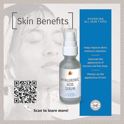 Reviva Labs Hyaluronic Acid Serum for Face and Neck - Moisturizing, Nourishing, and Hydrating Serum Acido Hialuronico - Face Serum for Women, 1 Fl Oz