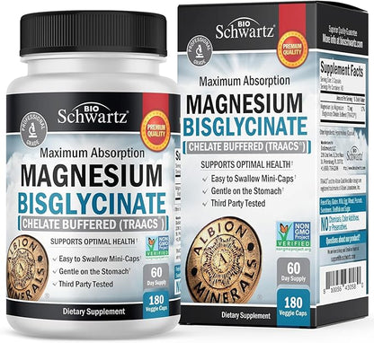 Magnesium Bisglycinate Chelated Supplement - High Absorption Magnesium Glycinate Supplement for Women and Men - Sleep, Muscle, Bone & Joint Support - Non-GMO, Non-Laxative Chelate - 180 Capsules