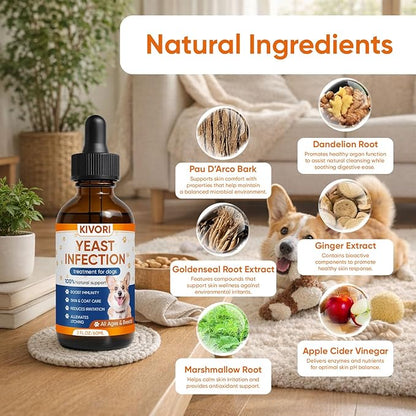 Yeast Infection Treatment for Dogs - Dog Ear, Paw & Skin Itch Relief, Improves Coat & Skin, Inflammation Relief - All Breeds & Sizes - 2 fl oz (60ml) (1)