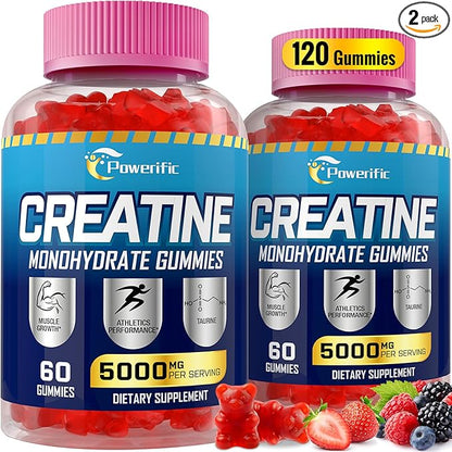 Creatine Monohydrate Gummies for Men & Women Pre Workout Gummies with Taurine, Vitamin B6 & B12 Creatine Monohydrate Chewable for Increase Strength, Energy, Endurance, Muscle, Organic (2 Packs)
