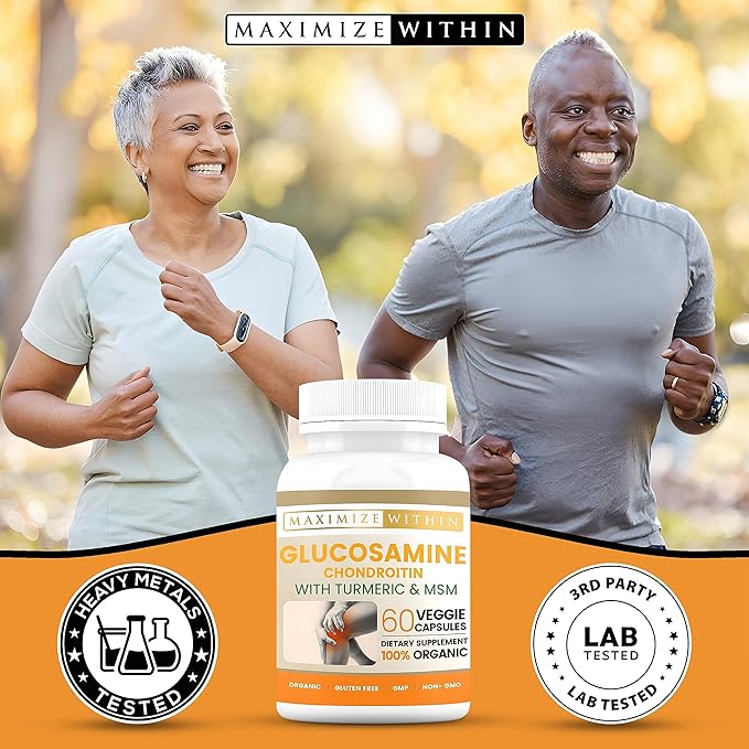 Glucosamine Chondroitin with Turmeric & MSM – Mobility & Flexibility Support – 60 Veggie Capsules