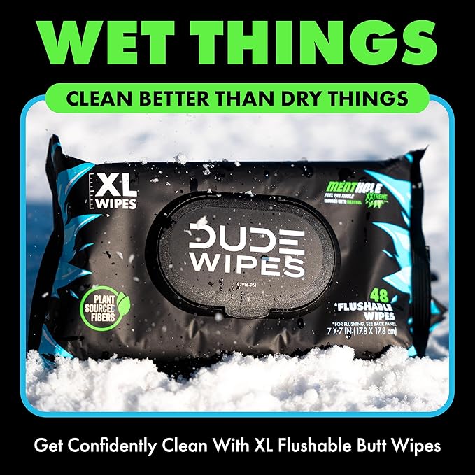 DUDE Wipes MentHOLE XXtreme Flushable Wipes - Menthol Infused Extra-Large Adult Wet Wipes - 3 Pack (144 Count) - Infused with Menthol for a Cooling Sensation - Septic and Sewer Safe