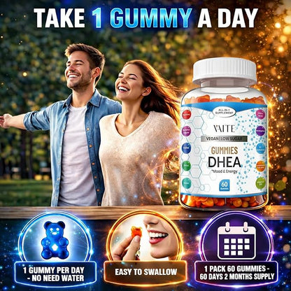 VAITE DHEA 50mg Gummies for Men and Women – Hormone Balance, Energy & Mood Support – Immune System Booster – Vegan, Gluten-Free, Non-GMO – Perimenopause & Menopause Supplement 60 Chews