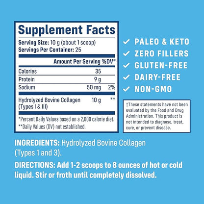 NativePath Collagen Peptides - Hydrolyzed Type 1 & 3 Collagen Powder for Skin, Hair, Nails - 8.8 oz (25 Servings)