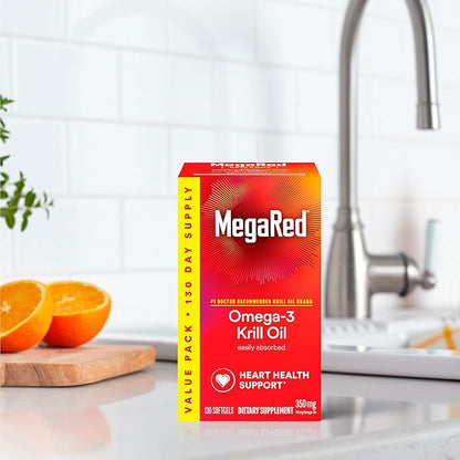 MegaRed - Omega-3 Krill Oil 350mg Softgels (130 Count in A Bottle), EPA & DHA Omega-3 Fatty Acids with No Fishy Aftertaste Unlike Fish Oil, Contains Antioxidant Astaxanthin