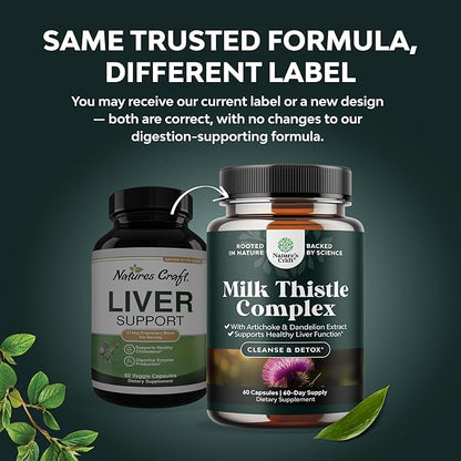 Liver Support Milk Thistle Supplement for Liver Cleanse Detox & Repair - Advanced Milk Thistle and Dandelion Root Supplement with Artichoke Extract - Dandelion Capsules for Detox - 60 Ct