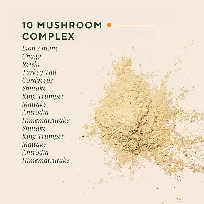 OM MUSHROOM SUPERFOOD Master Blend Vegan Protein – Organic Vanilla Plant Protein with 10 Mushrooms, Ashwagandha, BCAAs & B12 – Energy, Recovery & Immune Support – 10 Single Serves