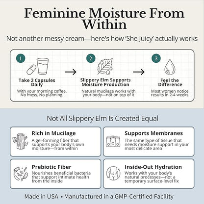 Flower Power Vaginal Moisture Support Capsules for Women — Vaginal Dryness Supplement with Powdered Slippery Elm Bark | Supports Vaginal Wellness During Menopause & Stress | 60 Count, Made in USA