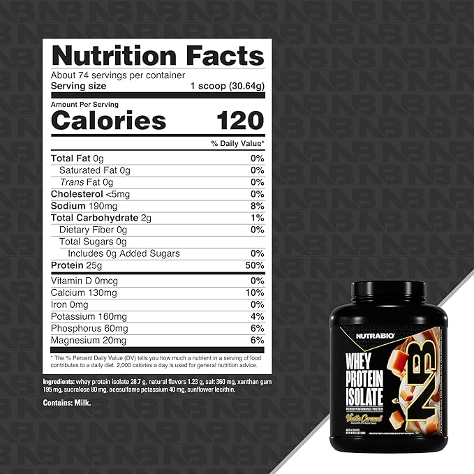 NutraBio 100% Whey Protein Isolate Protein Powder, 25g Protein with Complete Amino Acid Profile, Non-GMO, Soy & Gluten Free, Low Carb, Low Calorie Whey Protein Powder, Vanilla Caramel, 5 Lbs