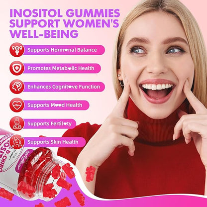 softbear Inositol Supplement for Women, Myo-Inositol & D-Chiro Inositol Gummies Ideal 40:1 Ratio for Female Health & Wellness, Sugar-Free/Veagn/GMO-Free, Strawberry Flavor, 120 Count