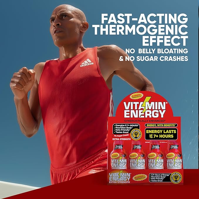 Vitamin Energy Burner+ Extra Strength Energy Shot Pomegranate Açaí 12 Pack, 260mg Natural Caffeine, 25mg Ketones, Green Tea, EGCG, Metabolism, Endurance, Zero Sugar, Gluten-Free, Vegan, 1.93 fl oz