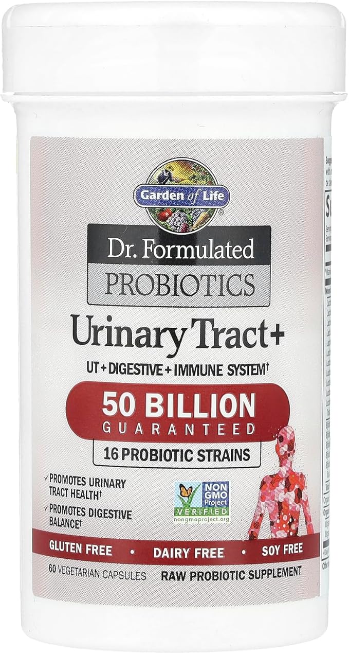 Garden of Life Dr. Formulated Probiotics Urinary Tract+ - 50 Billion CFU - Supports Digestive, Immune & Urinary Tract Health - Shelf Stable - 60 Vegetarian Capsules