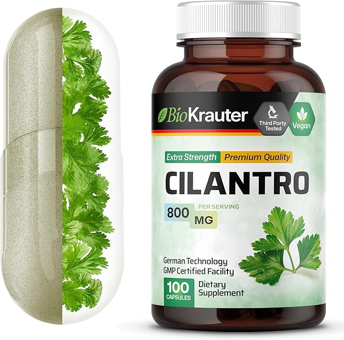 BIO KRAUTER® Cilantro for Detox Cleanse - Vegan Cilantro Capsules (Coriander Leaf Powder) 800 mg per Serving - Natural Detox & Antioxidant Supplement - 100 Capsules, Non-GMO Herbal Supplements
