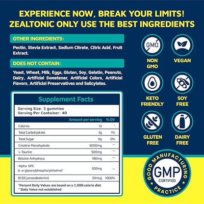 Creatine Monohydrate Gummies 5800mg with Betaine & Alpha GPC | 0 Sugar | Pre Workout Energy Booster for Men & Women | Muscle Growth & Boost Strength & Faster Recovery | (120, Pineapple)