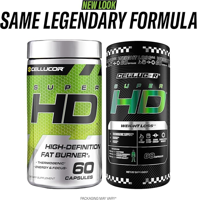 Cellucor SuperHD Thermogenic Fat Burner Weight Loss Supplement, Appetite Suppressant, & Energy Booster Capsimax, Green Tea Extract, 160mg Caffeine & More 60 Capsules (Packaging May Vary)
