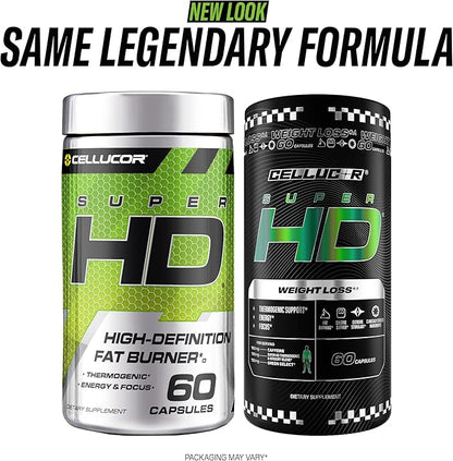 Cellucor SuperHD Thermogenic Fat Burner Weight Loss Supplement, Appetite Suppressant, & Energy Booster Capsimax, Green Tea Extract, 160mg Caffeine & More 60 Capsules (Packaging May Vary)