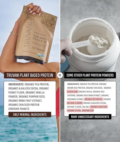 Truvani Vegan Pea Protein Powder | Chocolate Peanut Butter | 20g Organic Plant Based Protein | 10 Servings | Keto | Gluten & Dairy Free | Low Carb | No Added Sugar