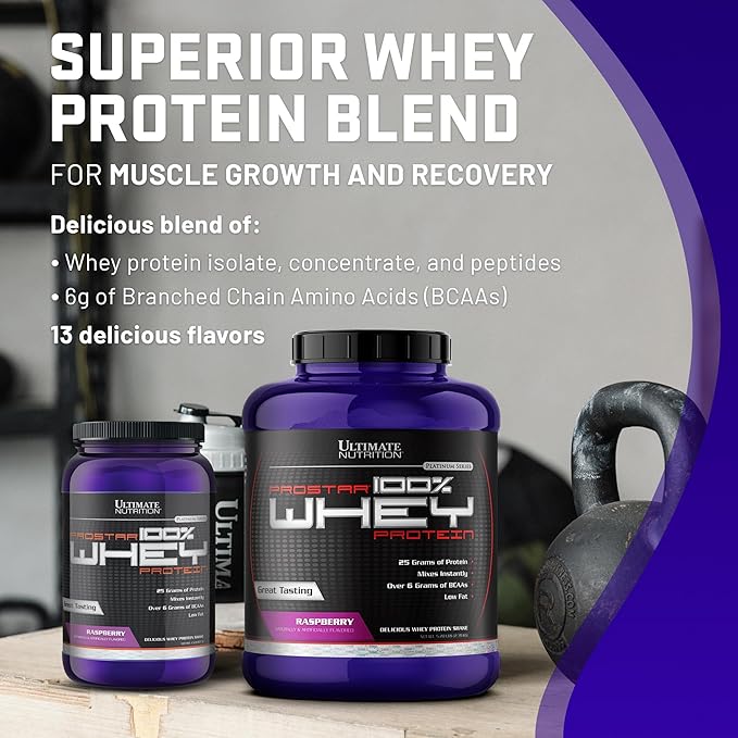 Ultimate Nutrition Prostar Whey Protein Powder Isolate, Raspberry - Low Carb, High Protein Powder Shake for Muscle Gain & Recovery - Low Sodium, Low-Fat & Keto Friendly - 2 lbs Tub