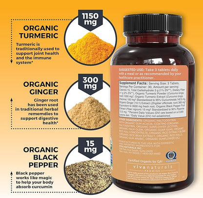 Turmeric and Ginger Supplement with Black Pepper for Better Absorption - Organic Turmeric Curcumin to Support Joint, Heart and Digestive Health, Non-GMO - 120 Tablets