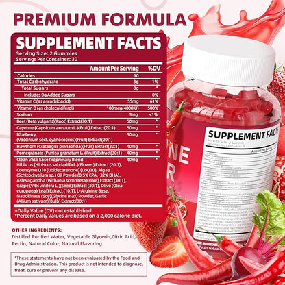 2 Pack Cayenne Pepper Beet Root Gummies, with Beetroot Garlic CoQ10 Hawthorn Berry Grape Seed Extract Olive Leaf Nattokinase Hibiscus Vitamin D Nitric Oxide, Support Overall Wellness, 120 Count