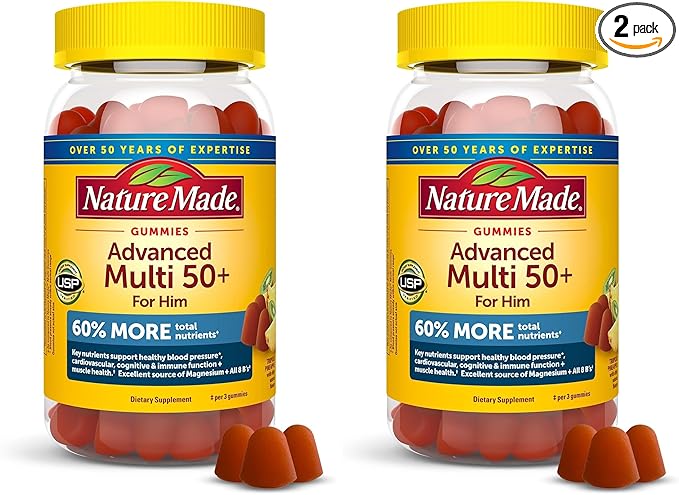 Nature Made Advanced Multivitamin Gummies 50 + for Him, Mens Multivitamins Gummies with Magnesium Citrate, Vitamin D3, Zinc, All 8 B Vitamins, 84 Multi Vitamins, 28 Day Supply,(Pack of 2)