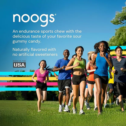 Noogs Sour Energy Chews, Lemon Zinger Electrolyte Energy Gummies, Sour Candy Flavored Alternative to Running Gels, Vegan, Gluten Free & Caffeine Free, 12 Pack