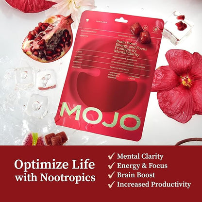 Mojo Focus Gummies w/Lion’s Mane, Panax Ginseng, Ginger Root, Cordyceps, Brain Supplement Memory/Focus Support Adults Nootropic Mushroom Gummies, Pomegranate Hibiscus, Regular Strength (3 Pack)