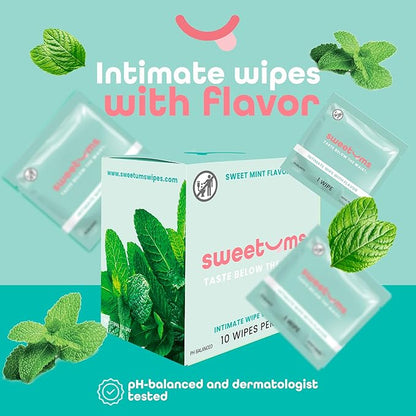 Sweetums Flavored Feminine Wipes For Women, Individually Wrapped - pH Balanced Wipes - Pack of 10 (Sweet Mint)