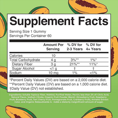 MARYRUTH'S Fiber Gummies for Kids | 2 Month Supply | Sugar Free | Soluble Fiber Supplement | Gut Health & Digestion Support | 3g Fiber per Gummy | Vegan | 60 Count
