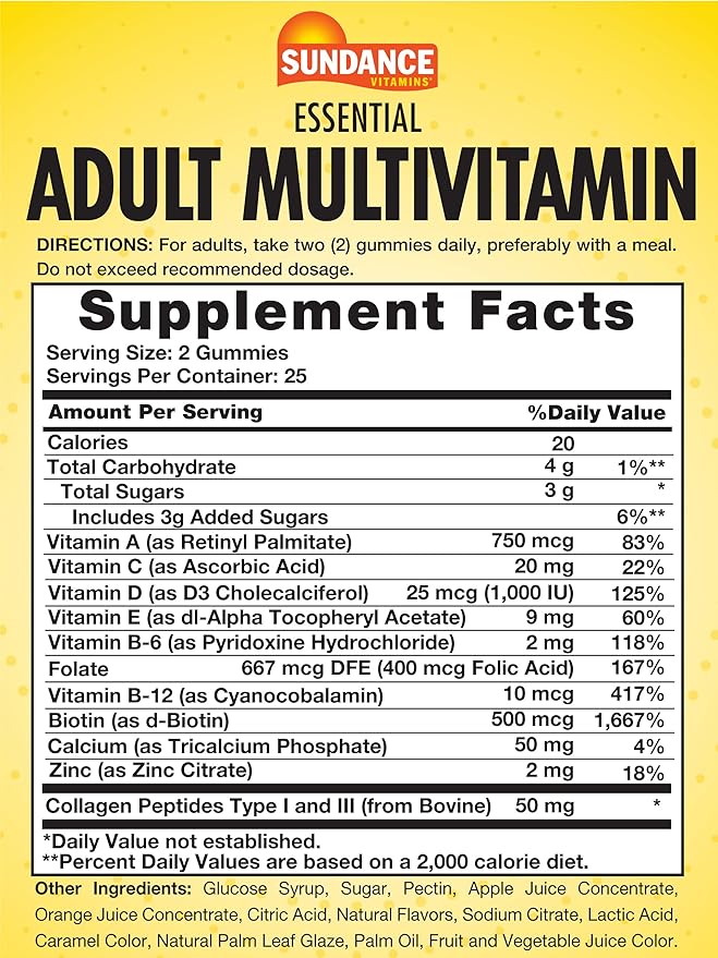 Sundance Adult Multivitamin Gummies | for Men & Women | Mixed Berry Flavor | 50 Gummies | Non-GMO and Gluten Free Supplement