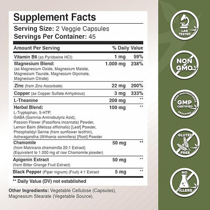 Gade Nutrition Magnesium Glycinate & Magneisum Supplements with Apigenin, L Theanine 200 mg, 5 HTP, GABA Calm Brain Booster Supplement Sleep Aid Ashwagandha L Tryptophan Chamomile