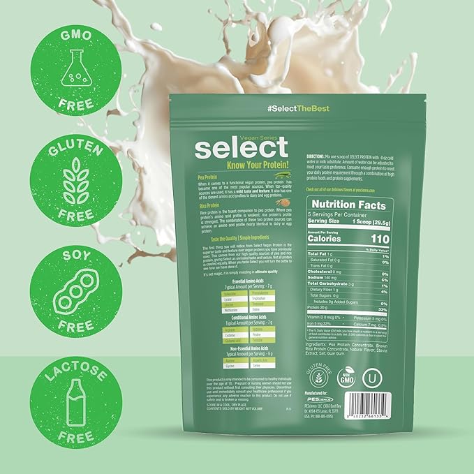PEScience Select Vegan Protein Powder, Plant Based Protein Powder, Amazing Taste, Smooth Texture, Pea and Brown Rice Blend, Dairy Free, Lactose Free, Gluten Free - Vanilla Indulgence, 5 Servings