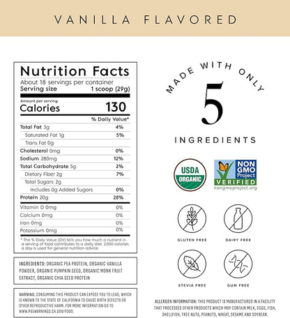Truvani Organic Plant Based Protein Powder | Vanilla | 20g Pea Protein | 18 Servings | Vegan & Keto | Gluten & Dairy Free | Low Carb | No Added Sugar