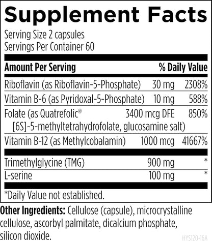 Designs for Health Homocysteine Supreme - Methylated Multivitamin of B Vitamins with Riboflavin, B6, B12, Folate, L-Serine & TMG for Brain Support & Healthy Inflammatory Response (120 Caps)
