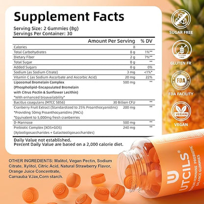 Liposomal Premium Feminine Balance Gummies, Advanced Women's Probiotic Gummies with Bromelain & Cranberry PACs - Triple-Targeted pH Balance Support, 30B CFU Shelf-Stable, Sugar Free 60 Count