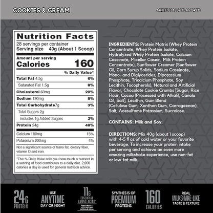BSN SYNTHA-6 EDGE Protein Powder, Cookies n Cream Flavored Powder with Hydrolyzed Whey, Micellar Casein, for Muscle Gain, Low Sugar, 24g Protein, Cookies & Cream, 28 Servings, 2.47 Pound (Pack of 1)