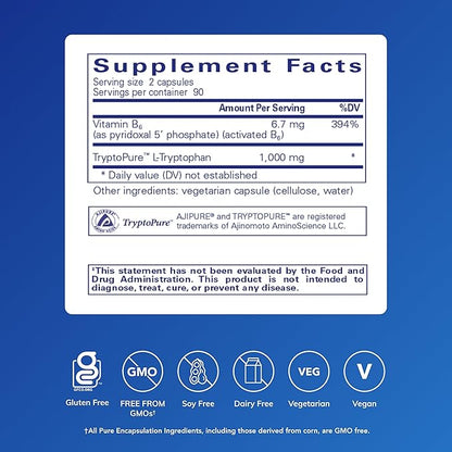 Pure Encapsulations L-Tryptophan | Amino Acid Supplement for Relaxation, Serotonin Support, PMS, and Sleep* | 180 Capsules