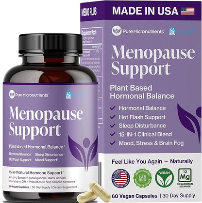 Menopause Supplements for Women - Natural Hormone Balance - Hot Flashes, Night Sweats, Sleep & Mood Support. with Sensoril® Ashwagandha, DIM, Chaste Berry & Black Cohosh Root - 60 Count
