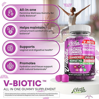 Clean Nutra Vbiotic Gummies, Cranberry, Horsetail, D-Mannose, UVA-Ursi, Probiotic Blend, Enzyme Blend, 60 Count (2)