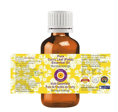 Deve Herbes Pure Curry Leaf (Patta) Essential Oil (Murraya koenigii) Steam Distilled (Pack of Three) 100ml X 3 (10 oz)