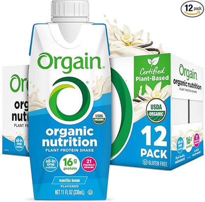 Orgain Organic Nutritional Vegan Protein Shake, Vanilla Bean - 16g Plant Based Protein, Meal Replacement, 21 Vitamins & Minerals, Fruits & Vegetables, Gluten Free, Non-GMO, 11 Fl Oz (Pack of 12)
