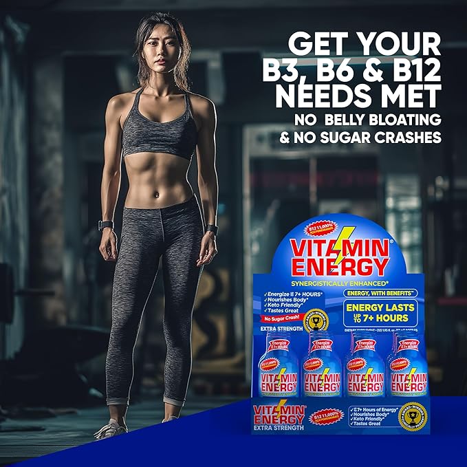 Vitamin Energy B12 11,000% Extra Strength Energy Shot Açaí Pomegranate 24 Pack, 260mg Natural Caffeine, B12 & B6, Nootropic Focus, Vitality, Zero Sugar, Gluten-Free, Vegan, Kosher, 1.93 fl oz