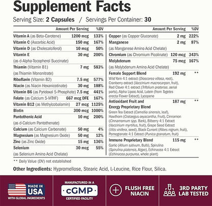 Multivitamin for Women with Methylated Vitamins and Chelated Minerals for Energy, Focus and Immune Health – Premium Daily Womens Multivitamins & Multiminerals – 60 Capsules