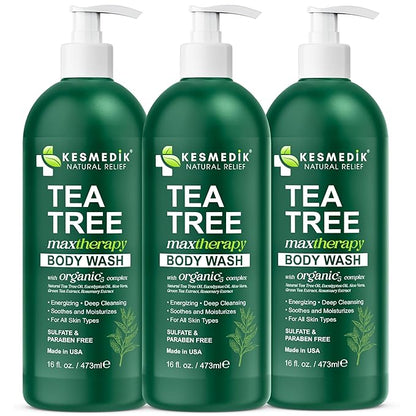 Tea Tree Body Wash MaxTherapy, Itchy Skin Relief Soap, Soothes Jock Itch, Athlete's Foot, Acne, Eczema, Psoriasis & Sensitive Skin, Intimate Wash, Men & Women, 3-Pack, Original Edition